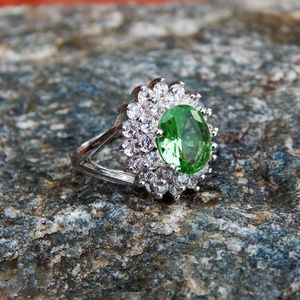 Green Emerald Cubic Zirconia Ring 6.5